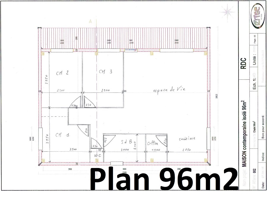plan de maison 96m2